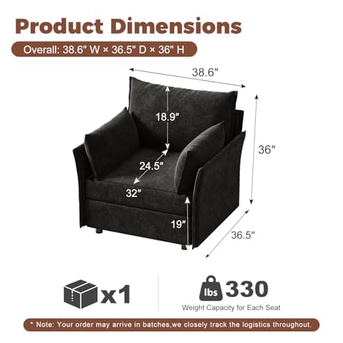 ABCASA Black Oversized Accent Chair with Removable & Washable Chenille Cover, Modern Mid-Century Upholstered Armchair, Deep Seat Comfy Reading Chair for Living Room, Pet & Kid Friendly