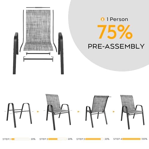 Patio Chairs Set of 6, Stackable Outdoor Dining Chairs for All Weather Textilene Fabric & Metal Frame, Outdoor Chairs Set for Backyard Deck Garden