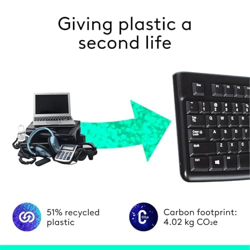 Logitech K120 Wired Keyboard for Windows, USB Plug-and-Play, Full-Size, Spill-Resistant, Curved Space Bar, Compatible with PC, Laptop - Black