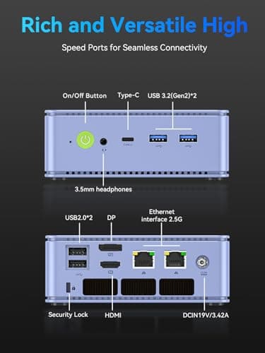 GMKtec M5 Ultra Gaming Mini PC Ryzen 7 7730U (Upgraded 7430U/ 5825U), 32GB RAM 512GB SSD Dual NIC LAN 2.5GbE Desktop Computers, Triple 4K Display, WiFi 6E, USB-C, BT 5.2, DP, HDMI 2.0 Blue