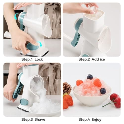 KEOUKE Rotary Ice Shaver Manual White - Stainless Steel Blade, Quick Labor-Saving Handle, Safe Stable Suction Base, Home Using Snow Cone Machine for All Ice Cubes