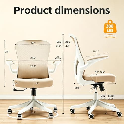 Ergonomic Office Chair with Adjustable Lumbar Support & Flip-Up Armrests - High Back Computer Desk Chair with Thickened Seat Cushion, Rolling Wheels for Home/Office Study Work