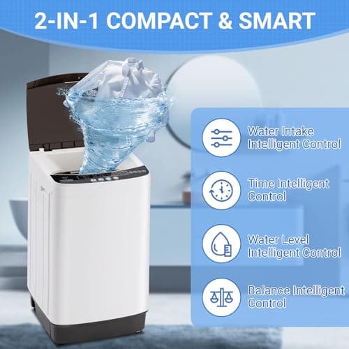 Erivess Compact Washer and Dryer Combo Set, 2.0Cu.Ft Full-Automatic Washing Machine with 10 Washing Programs & 1.6Cu.Ft Compact Dryer with 5 Drying Modes, for Apartment, Bathroom, RV-Camping, White