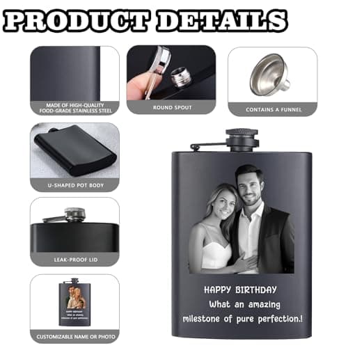 Customized Liquor Flask Gifts for Grandpa Men Him Dad Husband Fathers Day Christmas Groomsman Custom Flask for Men Personalized Engraved Hip Flasks with Photo Text 8 Oz B0FGJRKCB3