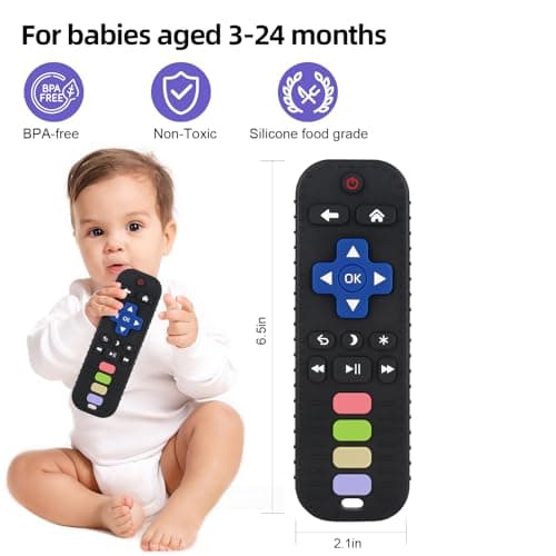 TV Remote Control Shape Teething Relief for Infants (Black) Chuya Baby Teether Toy Chew Toys for Babies 3-24 Months B0BYNDL3SW