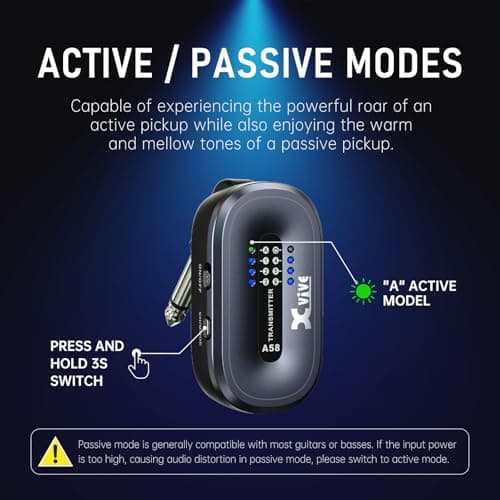 Xvive A58 Wireless Guitar System 5.8GHz Wireless Guitar Transmitter Receiver for Active or Passive Pickup Electric/Acoustic Bass Guitar
