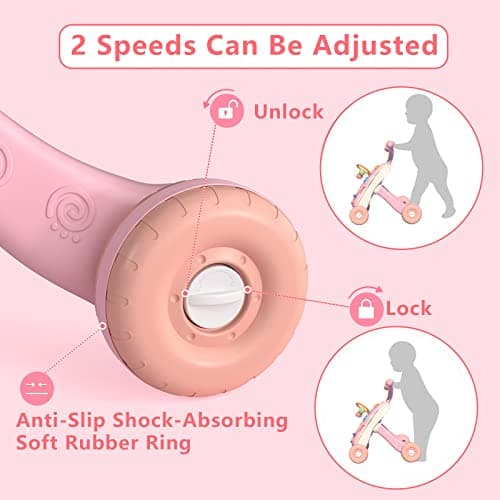 QDRAGON 3 in 1 Baby Walker and Activity Center for Girl, Learning to Walk, Sit to Stand, Early Educational Push Toys with Music Panel for Infant Toddler 12+ Months Pink