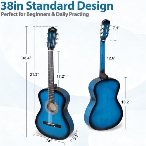 ZENY 38 inch Acoustic Guitar Full Size Beginners Package Kit for Right-handed Starters Kids Music Lovers w/Case, Strap, Pitch Pipe and Pick (Blue)