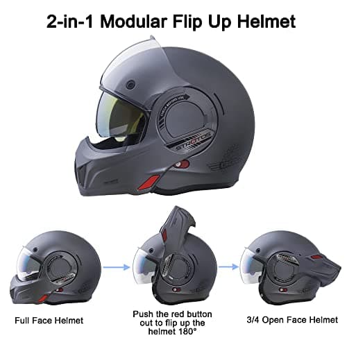 Full Face Motorcycle Helmet DOT Approved, 180° Reversible Chin Guard Modular Pilot Helmet with Anti-Fog Dual Visors for Adult Men Women