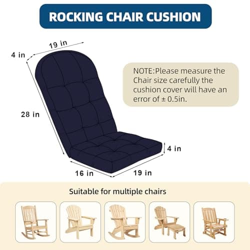 Adirondack Chair Cushion with Non-Slip & Waterproof, 44x19x4 Inch Thick High Back Rocking Chair Cushions Outdoor Indoor, One-Piece Patio Seat Cushion for Glider Porch Rocker Lawn Chair, Army blue