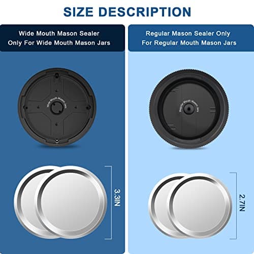 Electric Mason Cordless Vacuum Sealer Kit for Wide-Mouth & Regular-Mouth Mason Jars, for Food Storage and Fermentation, Black