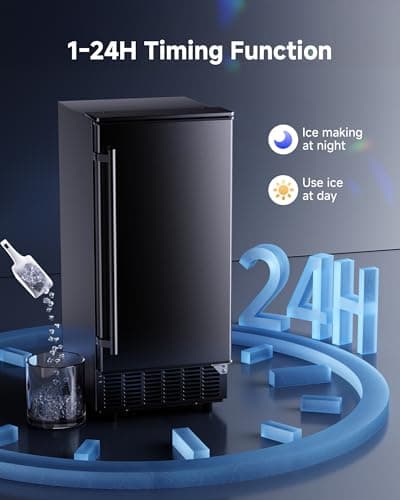 Commercial Under Counter Ice Maker with Drain Pump, Produces 85Lbs Daily Output, 24Lbs Storage Capacity, Self-Cleaning, 24H Timer, Built-in Freestanding Design, Ice Machine for Home, Bar, Cafe