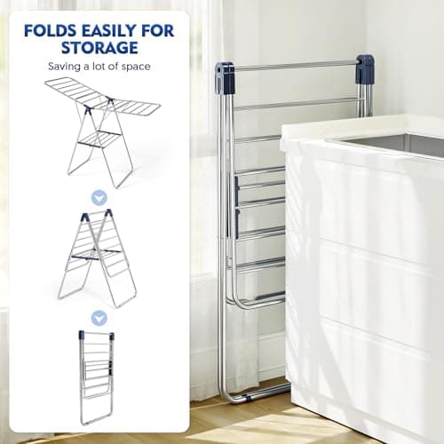 APEXCHASER Clothes Drying Rack, Stainless Steel Drying Rack Clothing with Height-Adjustable, Foldable Gullwings Laundry Drying Rack, Indoor Outdoor Use, No Assembly