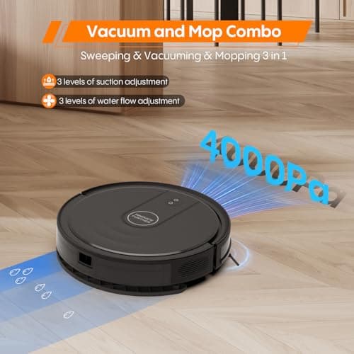 Robot Vacuum and Mop, 3-in-1 Robot Vacuum Cleaner, 4000Pa Powerful Suction, 2.87" Ultra Slim, with Wi-Fi/App/Alexa, Smart Navigation, Perfect for Pet Hair, Hard Floors and Low-Pile Carpets