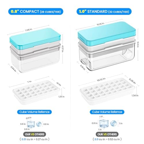 Ice Cube Tray with Lid and Bin, PHINOX 56 pcs Ice Trays for Freezer, Ice Cube Trays for Freezer with 2 trays, Container, Lid & Ice Scoop, BPA Free