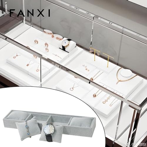 APZDFGIFCD APZDFGIFCD Jewelry Watch Tray, 4 Grids Grey Velvet Watch Jewelry Organizer, Watch Bracelet Bangle Display Holder, Adjustable Pillows