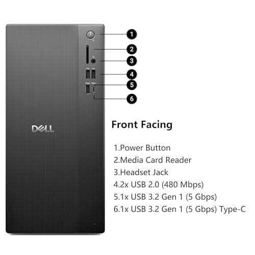 Dell Vostro Desktop Computers Tower PC for Home Business Student, 14th Gen Intel 4-Core Processor, 16GB DDR5 RAM, 1TB PCIe SSD, WiFi 6, Bluetooth, DisplayPort, HDMI, Type-C, Windows 11 Pro