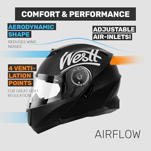 Westt Modular Motorcycle Helmet - DOT Approved - Full Face Flip Up, Internal Sun Visor for Men Women (Street Bike, ATV, Snowmobile)