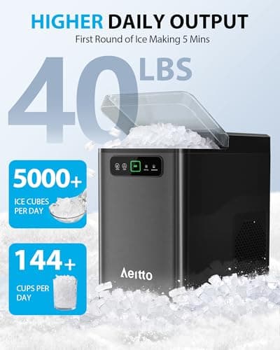 Aeitto Nugget Ice Maker 40Lbs/24H, Countertop Soft Chewable Ice Pebble Ice Machine, One-Click Operation, Auto Self-Cleaning Ice Makers with Scoop&Basket for Home, Office, Kitchen, Party (Black)