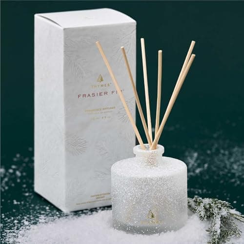 Thymes Frasier Fir Reed Diffuser Set – Includes Reeds, Fragrance Oil, and Frosted Glass Bottle – Fragrance Oil Diffuser – Room Fresheners – Luxury Home Decor – White (Flocked, 4 fl oz) B0D1VZKBS5