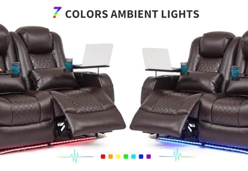 Airadlis Home Theater Seating Seats Dual Power Movie Theater Chairs Theater Recliner Sofa with 7 Colors Ambient Lighting, Lumbar Pillow, Side Pocket, Tray Table,Type-C USB Charge