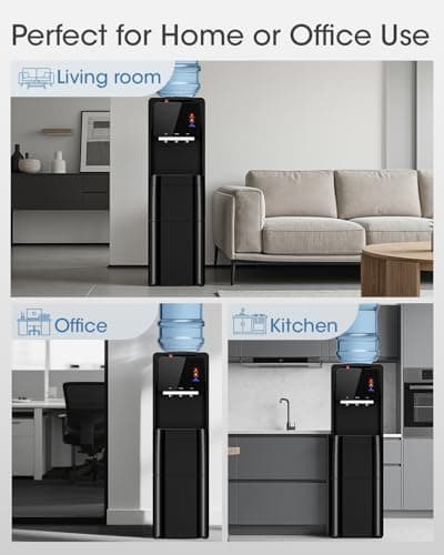 Manastin 4-in-1 Water Dispenser with Ice Maker, Hot & Cold & Room Temperature Top Loading Water Cooler with Fast Ice Making, Compatible with 3–5 Gallon Bottles, for Home and Office, Space Black