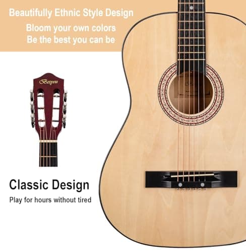 BESYOU Acoustic Guitar 38" Wood Guitar with starter kit-Travel Gig Bag, Tuner,guitar pick with Beginner Set for Kids/Adults -Natural