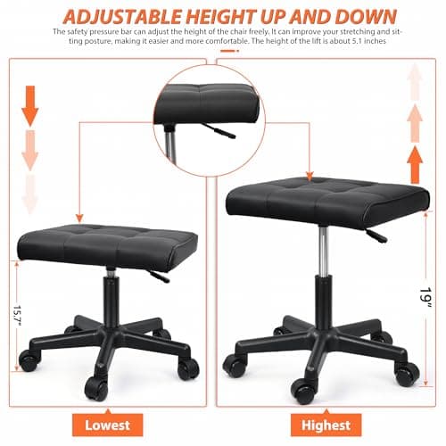 Footrest Under Desk Leg Rest Ottoman Adjustable Height Foot Stool with Wheels Leather Footrest
