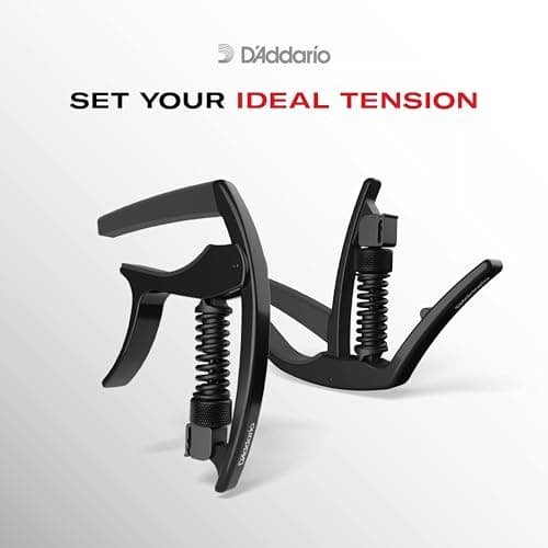 D’Addario Guitar Capo – NS Tri Action - For 6-String Electric and Acoustic Guitars – Micrometer Tension Adjustment for Buzz-Free, In-Tune Performance - Single Hand Use – Integrated Pick Holder - Black