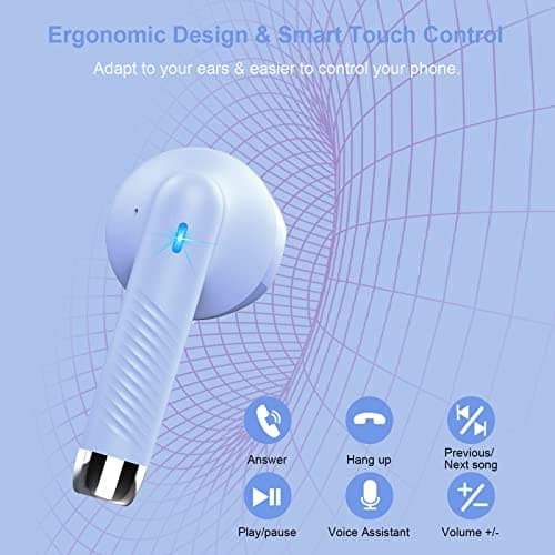 Jxrev Wireless Earbuds, Bluetooth 5.3 Headphones in Ear with Noise Cancelling Mic, Earbuds Stereo Bass, IP7 Waterproof Sports Earphones, 32H Playtime USB C Charging Ear Buds Purple for Android iOS