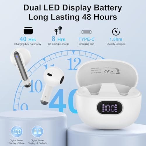 Wireless Earbuds Bluetooth Ear Buds for iPhone 17 16 Pro Max 16e 16 Plus 16 15 Pro Max 15, V5.3 48H Wireless Headphones with LED Display Charging Case IPX7 Waterproof Earphones for Samsung A16 A36 S25