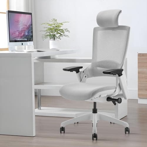 CLATINA Ergonomic High Swivel Executive Chair with Adjustable Height Head 3D Arm Rest Lumbar Support and Upholstered Back for Home Office Gray Mesh/High Back
