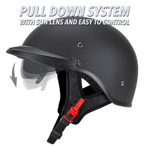 Cartman Motorcycle Open Face Helmet with Sun Visor Quick Release Buckle, Matte Black, DOT Approved