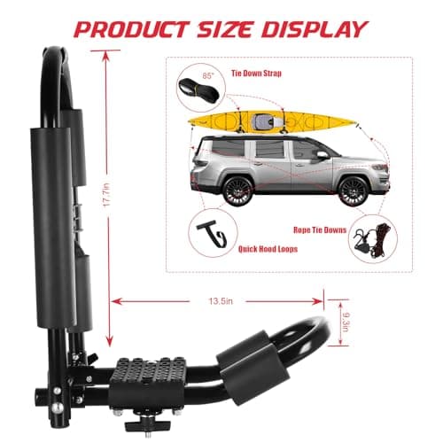 FORWODE Premium Kayak Roof Rack, 2 Pair J-Bar Roof Rack, Folding Adjustable Rack, Heavy Duty Kayak Roof Carrier 2 Kayak, Canoe, SUV, Surfboard on SUV, Car and Truck Crossbar