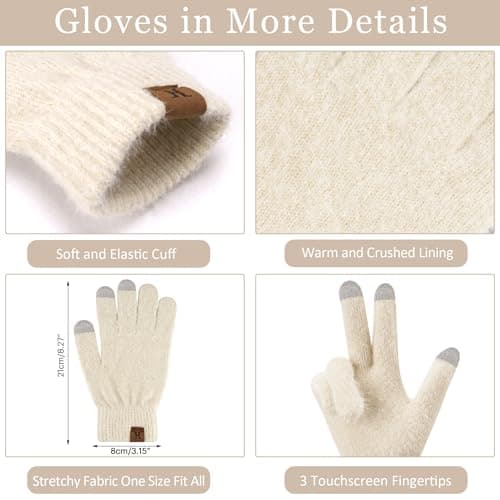 Womens Winter Warm Knit Beanie Hat Touchscreen Gloves Long Neck Scarf Set with Fleece Lined Skull Caps Gifts for Women