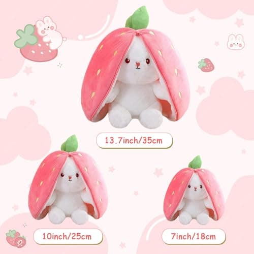 MIAODAM Bunny Stuffed Animal Reversible Cuddle Bunny Stuffed,Strawberry Bunny Transformed Rabbit Plush Zipper,Turns Into Ears Bunnies Plushies Toy Cute Stuffy Doll Easter