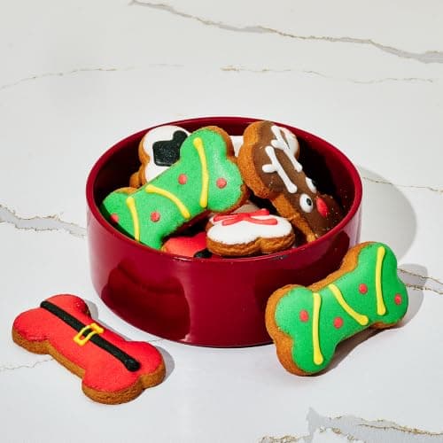 Crunchy Dog Biscuits, Gourmet Dog Treats, Christmas Gift Set, Pet Stocking Stuffer, Dog Lovers & Holiday Traditions Christmas Holiday Dog Treat Gift Set, Decorated Bone-Shaped Treats Set of 8 B0899745VC