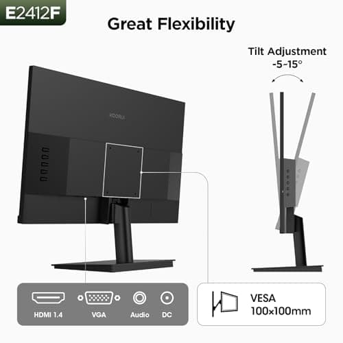KOORUI 24-inch Computer Monitor Full HD 1920 x 1080p 100Hz VA Display 4000:1 Contrast Ratio with HDMI VGA, TÜV Rheinland Certified, 100 x 100 mm VESA Mountable, Ultra-Slim Design, Tilt, Black, E2412F