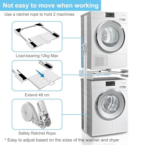 Kiss Core Washer Dryer Stacking Kit, Universal Washer Dryer Stacking Kit with Pull-Out Sliding Plate, Adjustable 29"-21" Stacking Kit for Washer and Dryer with Ratchet Strap