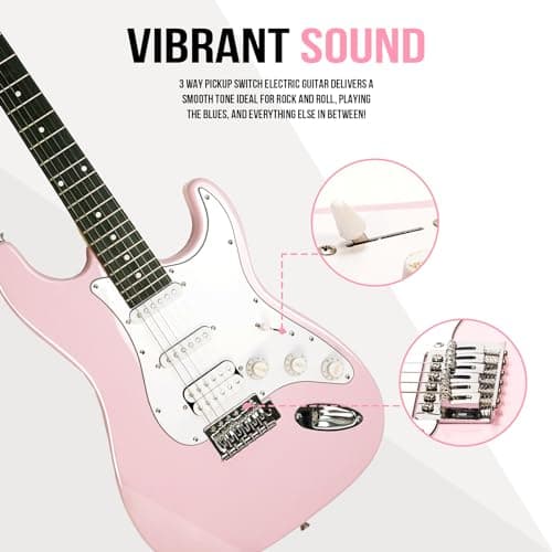 Soulmate 39 Inch Full Size Electric Guitar Starter Kit for Beginners Solid Body, HSS Pickups with 15W Amp, Gig Bag, Capo, Strap, Strings, Cable, Picks (Right-Handed,Pink)