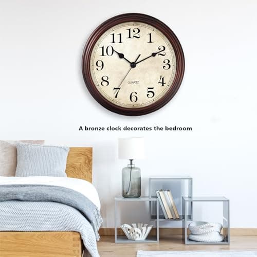 HYLANDA Wall Clock, 9 Inch Silent Non Ticking Classic Battery Operated Clocks, Decorative for Living Room, Bedrooms, Bathroom, Kitchen Office (Bronze)
