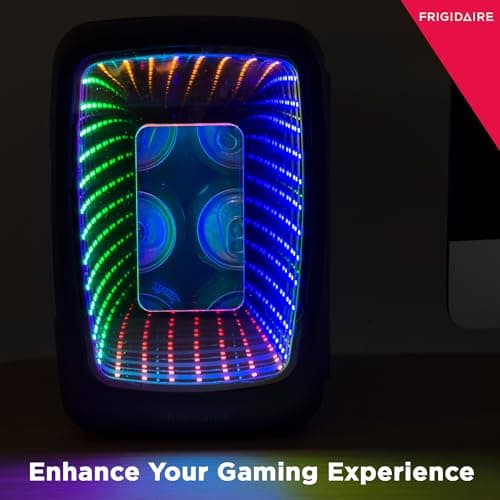 Personal Fridge Cooler, LED Light Door, Perfect for Gaming, Home, Office, or Car, Includes AC and 12V Car Charger Frigidaire, Mini Fridge Cooler, Holds Up to 6 Cans, B0BGYK6SVQ