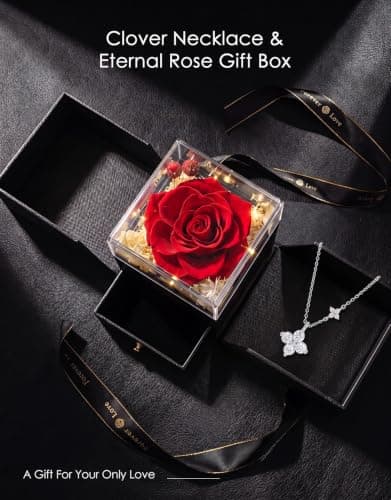 18K Gold Silver Plated Necklace as Gifts for Mom Her Girlfriend Wife Grandma on Birthday Anniversary Valentines Mothers Day Preserved Real Rose Gifts for Women with Necklace B0GZYXYMWR