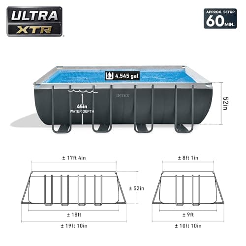 Intex 18' x 9' x 52" Ultra XTR Rectangular Frame Swimming Pool Set with Pump - Above Ground Backyard Large Rectangle Pool with 45-Inch Deep Water