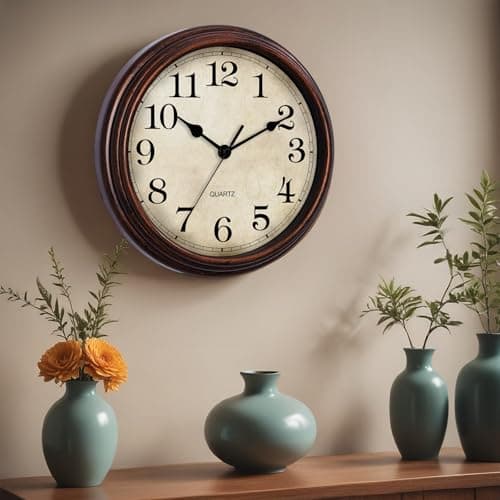 HYLANDA Wall Clock, 9 Inch Silent Non Ticking Classic Battery Operated Clocks, Decorative for Living Room, Bedrooms, Bathroom, Kitchen Office (Bronze)