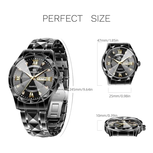 Credrio Watch for Men Stainless Steel Waterproof Diamond Business Dress Analog Quartz Luminous Date Two Tone Luxury Casual Wrist Watch