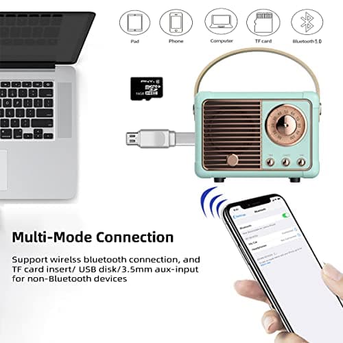 Retro Bluetooth Speaker, Wireless Portable Speaker with Crystal Clear Stereo Sound and Rich Bass, Vintage Decor, Retro Decor, Gifts for Teen Girls Boys Women (Blue)