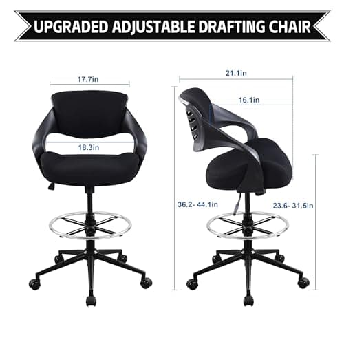 Ergonomic Drafting Chair,Standing Computer Desk Chair,Foot Ring,Lumbar Support,Swivel Task Chair-Black