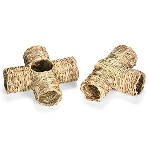 Rabbit Grass House Woven Pet Bed 4-Way Tube Tunnel Nest Chew Toys for Hamster Hedgehog Junior Hamster Grass House Rabbit Grass Tunnel Edible Hand Made Natural Grass Hideaway