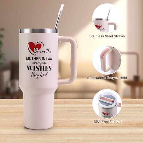 Mother in Law Tumbler with Handle 40oz Mothers Day Gift - Best Funny Mother in Law Mug Gifts for Birthday Mother's Day, Wedding, Valentine's, Christmas B0DS9TZLBC